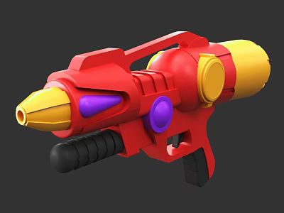 Playful Vibrant Toy Water Gun With Red Yellow Purple Accents And Black Grip 3d model