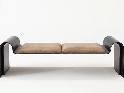 Modern Minimalist Ottoman with Black Metal Frame and Beige Cushion Seats 3d model