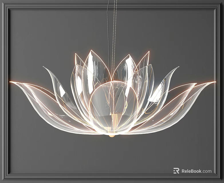 Elegant Modern Transparent Lotus Shaped Chandelier with Illuminated Petals and Decorative Design 3d model 
