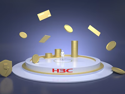 Commercial Equipment Display For HSBC With Stacked Coins Gold Bars And Platform 3d model