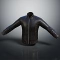 Black Leather Jacket With Zipper Stand Collar And Open Sleeves Design 3d model