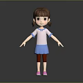 Game Movie Character Girl With Brown Pigtails Pink Top Blue Skirt Red Leggings Pink Shoes