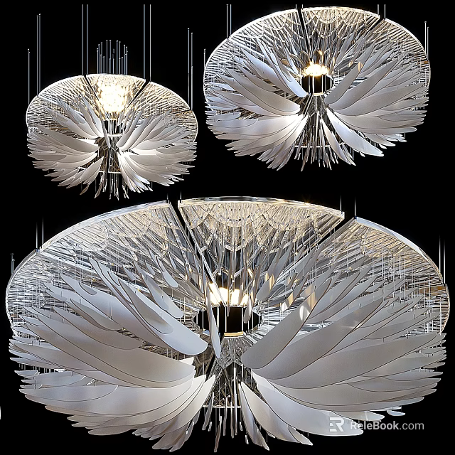 Elegant White Feather Like Modern Chandelier With Decorative Lighting Design 3d model 