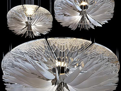 Elegant White Feather Like Modern Chandelier With Decorative Lighting Design 3d model