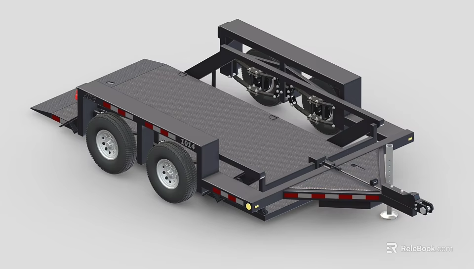 Sturdy Black Utility Trailer With Flatbed Design And Dual Axles For Transport 3d model 