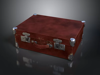 Vintage Brown Leather Suitcase With Metal Latches Corner Protectors And Handle 3d model