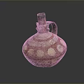 Ancient Ceramic Vessel Sculpture Featuring Red Body Gold Circular and Geometric Carvings