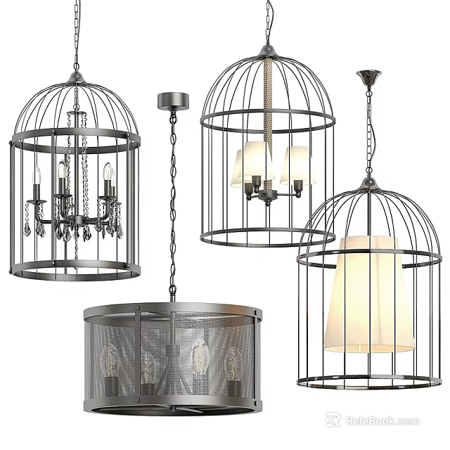 Various Stylish Cage Pendant Lights With Decorative Metal Frames For Home Interior 3d model 