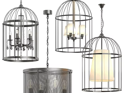 Various Stylish Cage Pendant Lights With Decorative Metal Frames For Home Interior 3d model