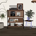 Entryway Side Cabinet With Storage Shelves Potted Plant Floor Lamp Wooden Chair And Decorative Items