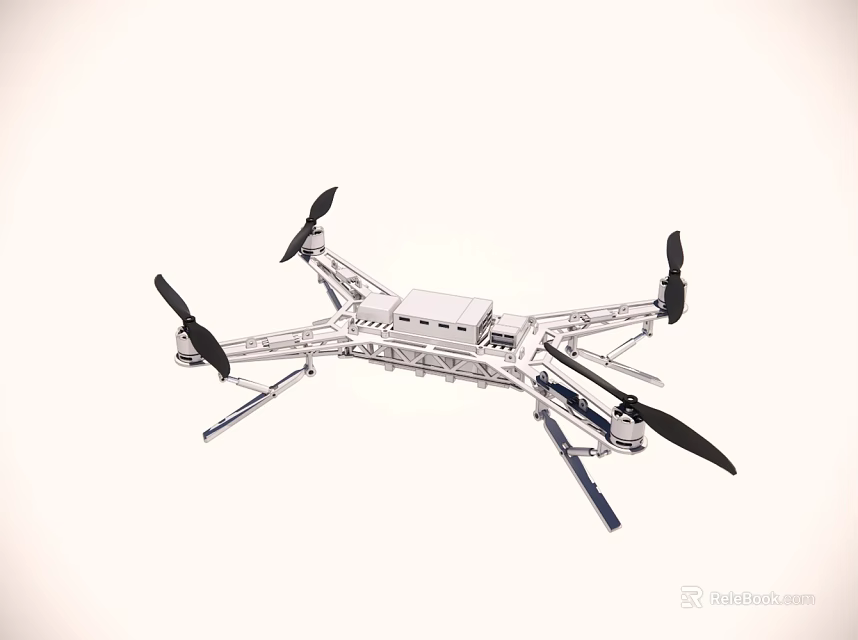 High Performance Drone With Four Black Propellers And Metal Body Structure 3d model 