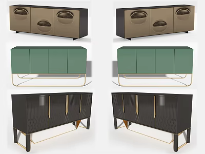 Modern TV Stand Designs With Green Black Cabinets And Gold Metal Accents 3d model