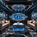 Luxury Modern KTV Party Interior With Large Screen Sofas And Round Decorative Screens