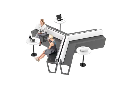 Modern Public Chair Workspace With People Using Laptops And Small Tables 3d model