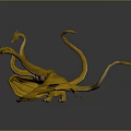Golden Three Headed Dragon Fantasy Game Movie Character With Wings And Tails