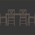 Wooden Rectangular Dining Table Set With Six X Back Chairs And Simple Design