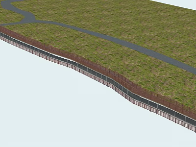 Beautiful Garden Landscape With Winding Path Green Lawn And Red Fence 3d model