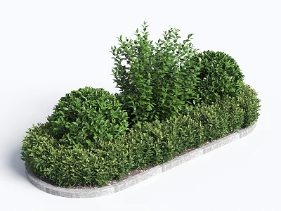 Well Trimmed Green Shrubs In Various Shapes With Stone Border For Garden Landscape 3d model