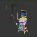 Professional Medical Device with Digital Screen Tubes Control Panel and Mobile Wheels 3d model