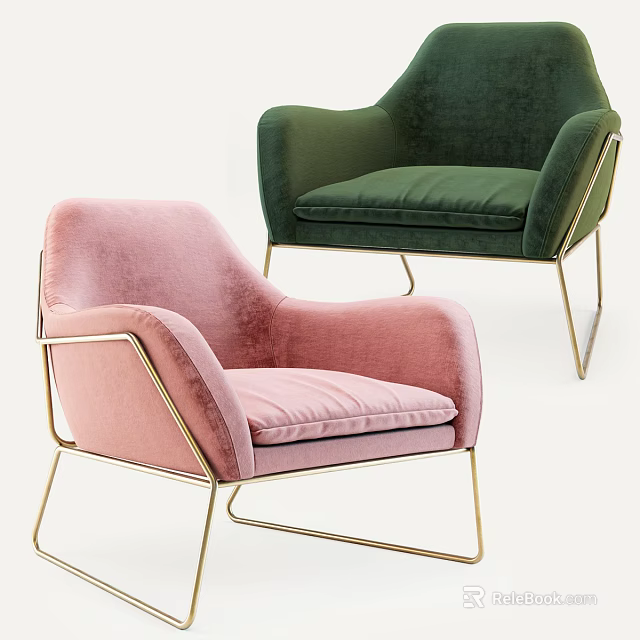 Modern Pink and Green Velvet Accent Chairs With Metal Frame and Comfortable Seats 3d model 