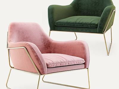 Modern Pink and Green Velvet Accent Chairs With Metal Frame and Comfortable Seats 3d model