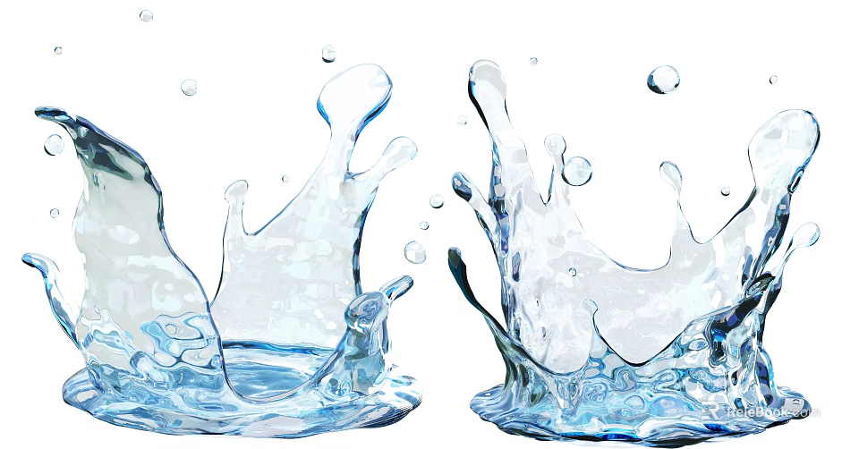 Refreshing Cold Beverage Featuring Dynamic Water Splashes And Blue Liquid Droplets 3d model 