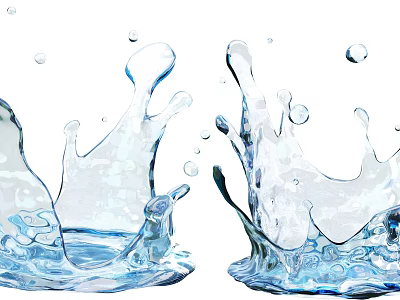 Refreshing Cold Beverage Featuring Dynamic Water Splashes And Blue Liquid Droplets 3d model