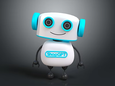 White ShopGPT Robot With Blue Accents Smiling Face And Friendly Cute Design 3d model