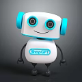 White ShopGPT Robot With Blue Accents Smiling Face And Friendly Cute Design