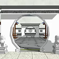 Traditional Courtyard Garden Design With Circular Archway Wooden Pergolas And Stone Pavement