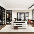 Luxury Modern Walk in Closet with Black Storage Cabinets White Central Island and Hanging Areas