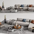 Modern Sofa Coffee Table Set With Throw Pillows Side Chair And Area Rug 3d model