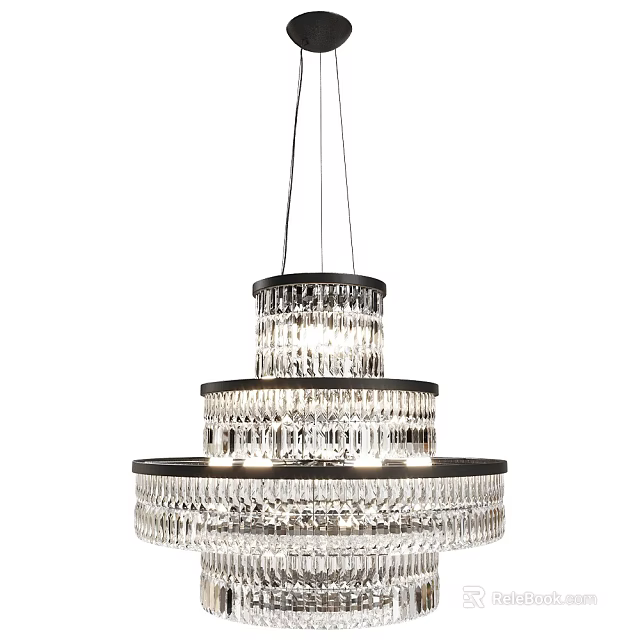 Modern Multi Tiered Crystal Chandelier with Black Metal Frame Design 3d model