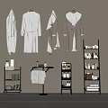 Multi Tiered Bathroom Storage Shelving Unit with Hanging Robes Toiletries and Towels