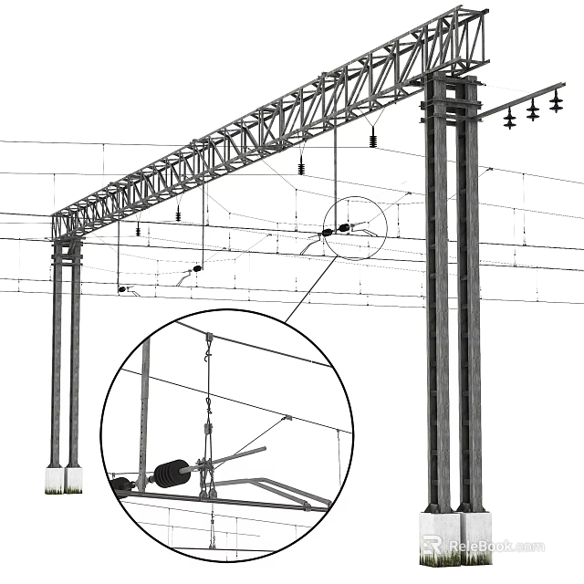 Steel Gantry Frame For Road Infrastructure With Suspended Equipment And Structural Details 3d model 