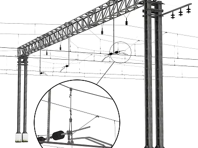 Steel Gantry Frame For Road Infrastructure With Suspended Equipment And Structural Details 3d model
