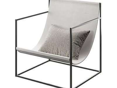 Modern Accent Chair With Black Metal Frame Light Gray Fabric Upholstery And Striped Cushion 3d model