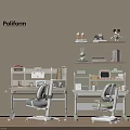 Modern Children Study Desks With Shelves Books Chairs Toys And Stationery