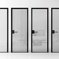 Modern Interior Hinged Doors With Black Frame And Textured Glass Panels 3d model