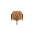 Stylish Brown Leather Ottoman With Wooden Legs And Metal Straps