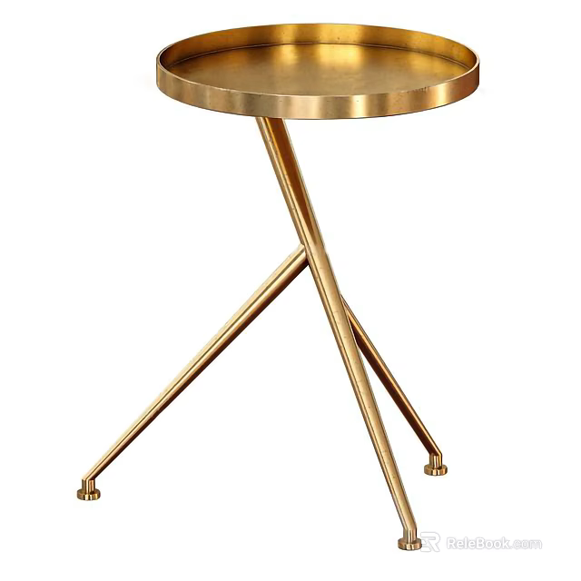 Modern Brass Side Table With Round Top And Cross Leg Metal Frame Design 3d model 