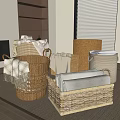 Wicker Bathroom Accessories with Storage Baskets and Towels in Various Sizes 3d model