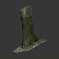 Tree Stump Covered With Green Moss And White Pebbles At The Base 3d model