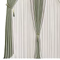 Green And White Striped Pleated Curtains With Tiebacks And Sheer Layers