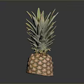 Fresh Ripe Pineapple With Green Leafy Top On Black Surface With Reflection