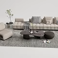 Quiet Sofa Tea Table Combination Sofa Coffee Table 3d model