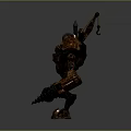 Sci Fi Mechanical Robot Character Featuring Rusty Metal Body Green Glowing Lights And Head Antenna