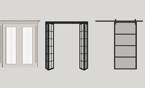 Modern double door single door wooden door 3d model