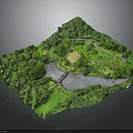 Natural Landscape Model Design With River Green Space Trees And Paths 3d model