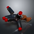 Multi Barrel Gun With Wooden Stock Black Barrels And Red Muzzles